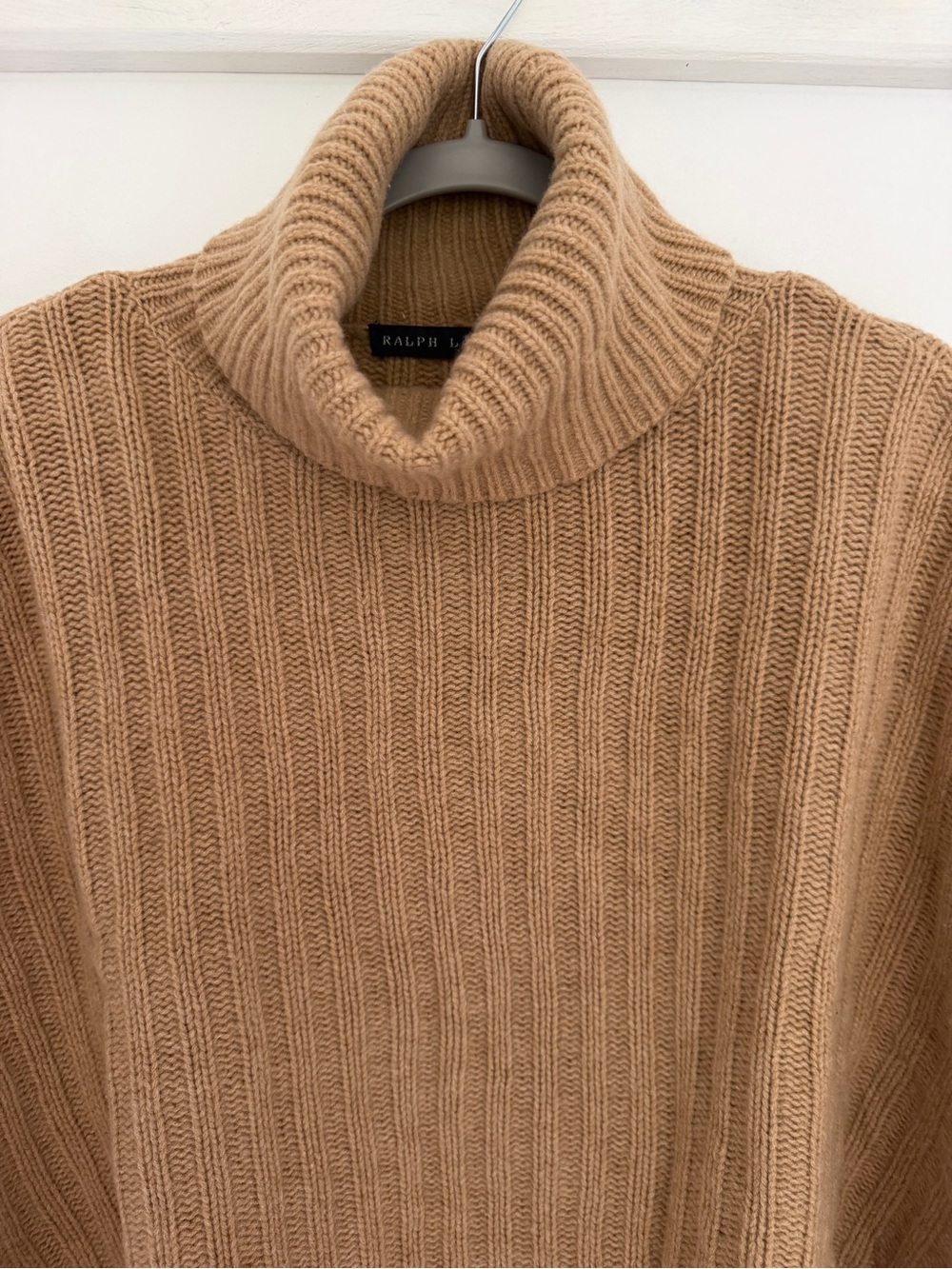 Ralph Lauren Blue Label 80 Wool 20 Cashmere Camel Tan Crop Boxy Knit Turtleneck - Picture 5 of 16